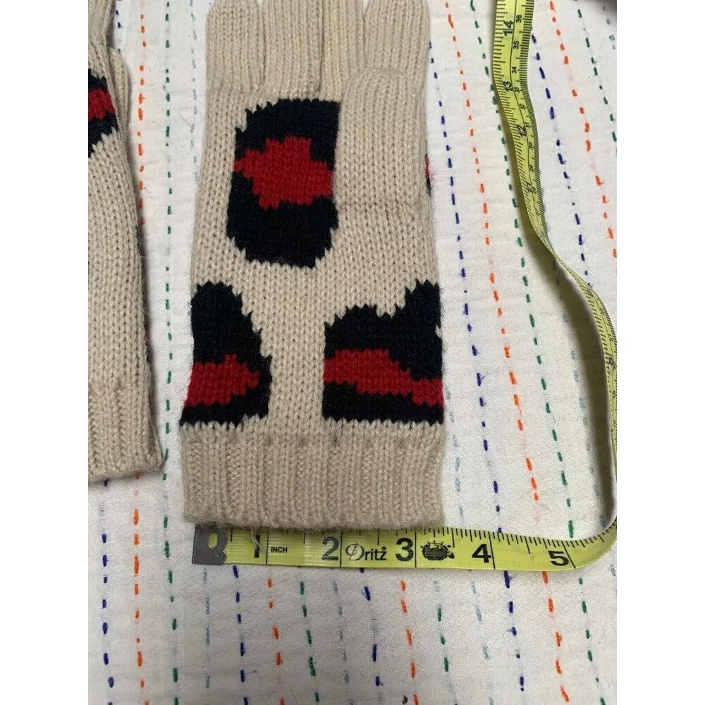 Pepe Jeans Rascals Gloves Ivory Red Black Knitted Ribbed Trim Hand Warmer Winter